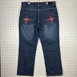 Urban Label Y2K Baggy Skater Jeans‎ 40x32 Blue Red Stitched 90s Wide Leg Gothic